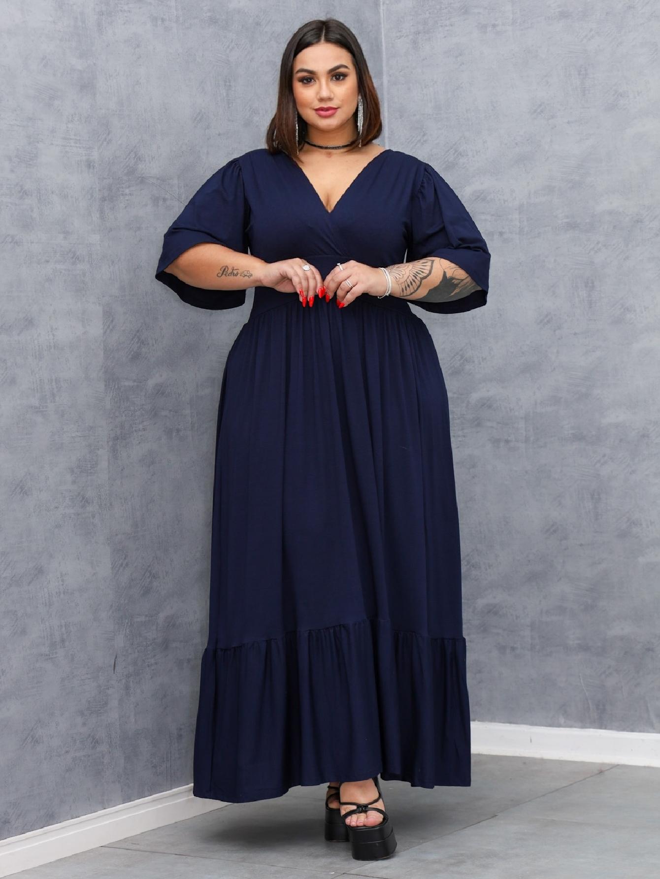 Vestido Longo Rodado Plus Size Saia Camada