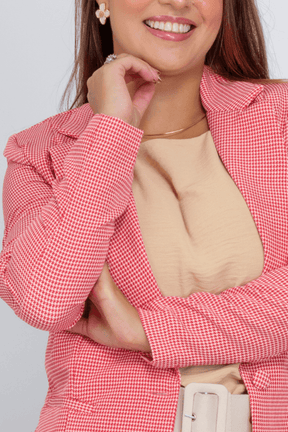 Blazer Estampa Pied De Poule Emma Vermelho