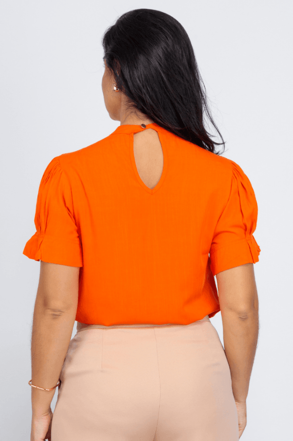 Blusa Manga Curta Plissada Viscose Juliana Laranja