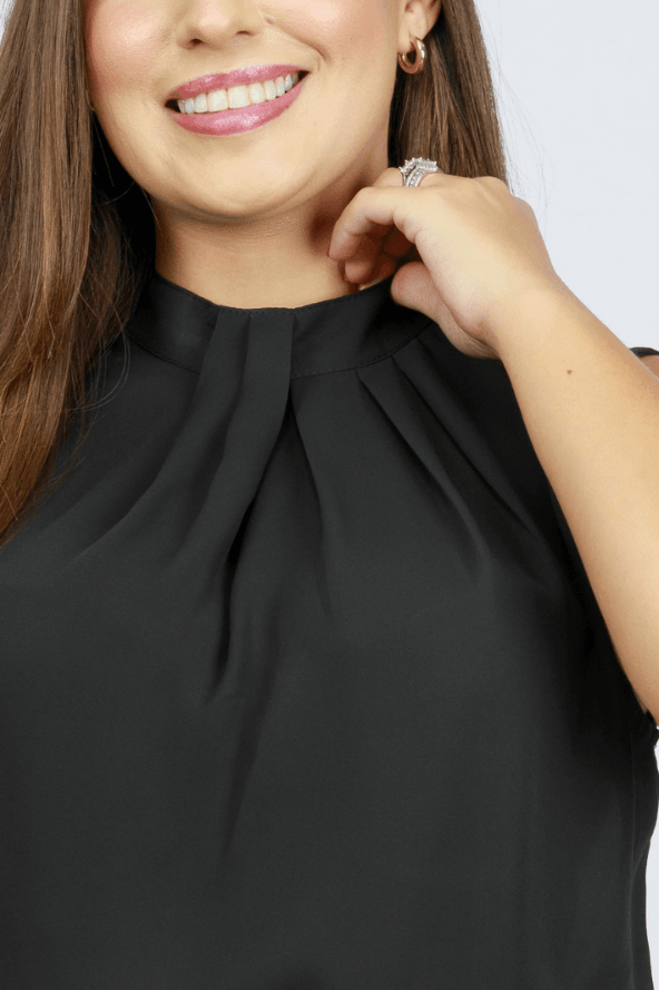 Blusa Regata Detalhe Pregas Colo Valentina Preta