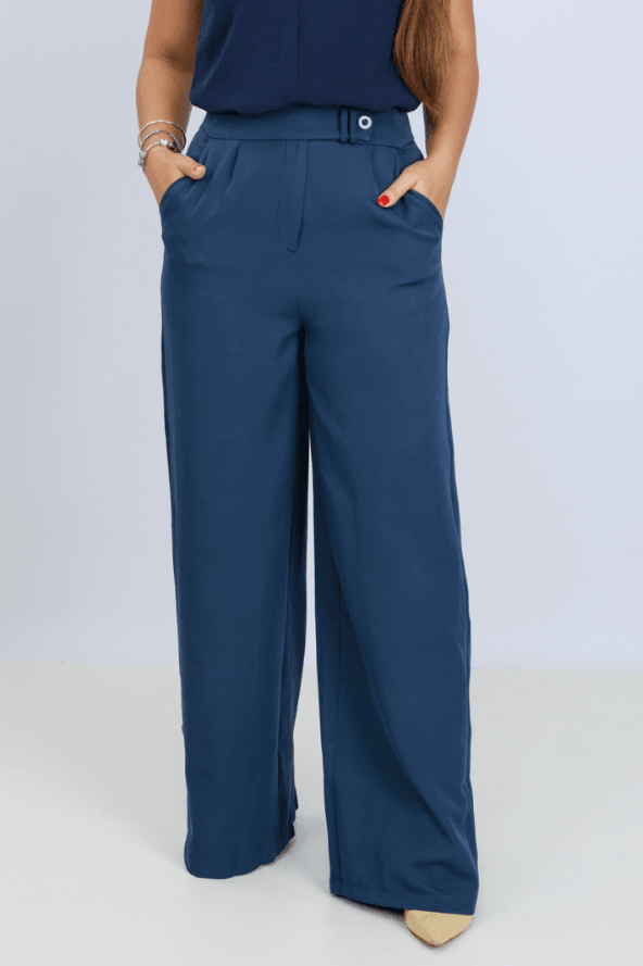 Calça Pantalona Alfaiataria Mariane Azul Marinho