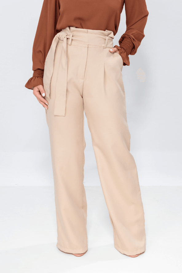 Calça Pantalona Clochard Detalhe Cós Melissa Bege