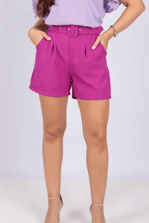 Shorts em Crepe Cinto Encapado Malu Magenta