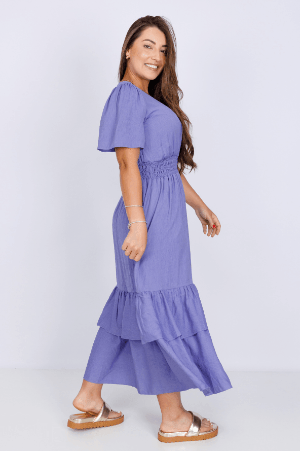 Vestido Lastex Decote "V" Liso Francine Roxo